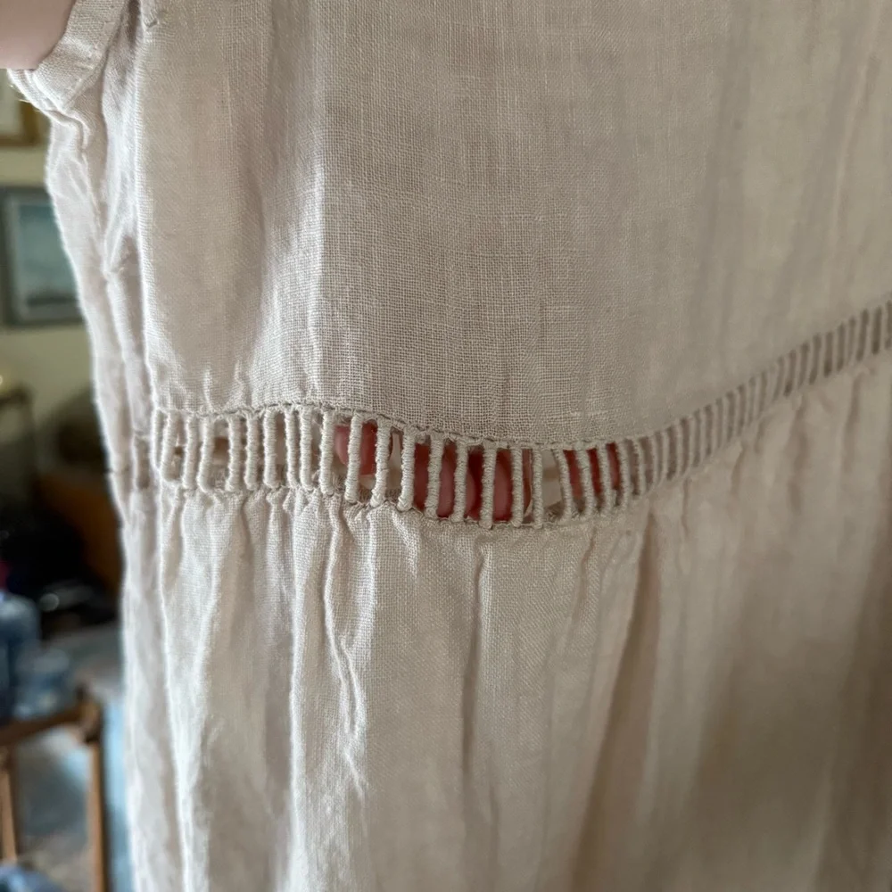 Valentina Naldi 100% Linen Beige Tiered Sleeveless Dress Made in Italy - Picture 5 of 13